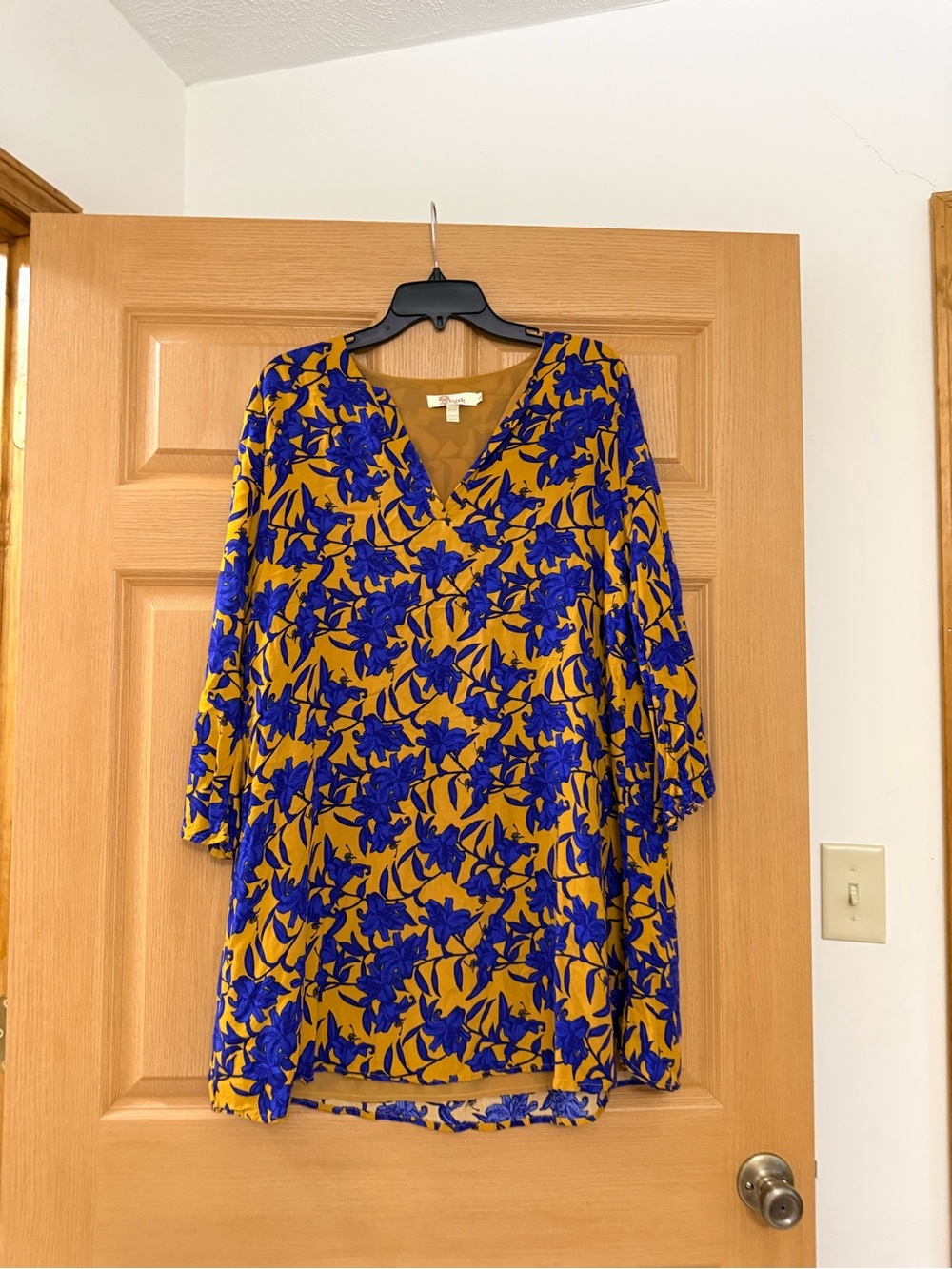 Aryeh Mustard Tunic with Royal Blue Floral Print
